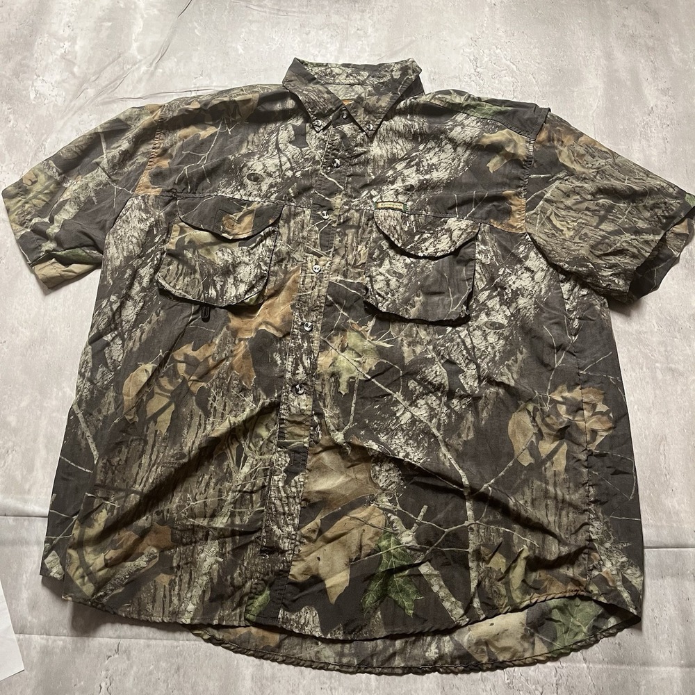 Remington Mossy Oak Camo Button Down Shirt Vented Nylon Mens 2XL Hunting